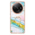 For Xiaomi Redmi A3 Electroplating Marble IMD TPU Phone Case with Ring Holder(Green 004)