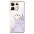 For Xiaomi Redmi Note 13 4G Global Electroplating Marble IMD TPU Phone Case with Ring Holder(White