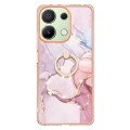 For Xiaomi Redmi Note 13 4G Global Electroplating Marble IMD TPU Phone Case with Ring Holder(Rose Go