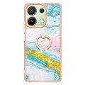 For Xiaomi Redmi Note 13 4G Global Electroplating Marble IMD TPU Phone Case with Ring Holder(Green 0