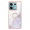 For Xiaomi Redmi Note 13 5G Global Electroplating Marble IMD TPU Phone Case with Ring Holder(White 0