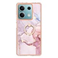 For Xiaomi Redmi Note 13 5G Global Electroplating Marble IMD TPU Phone Case with Ring Holder(Rose Go