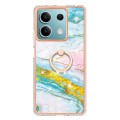 For Xiaomi Redmi Note 13 5G Global Electroplating Marble IMD TPU Phone Case with Ring Holder(Green 0