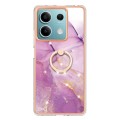 For Xiaomi Redmi Note 13 5G Global Electroplating Marble IMD TPU Phone Case with Ring Holder(Purple