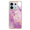 For Xiaomi Redmi Note 13 Pro 5G Global Electroplating Marble IMD TPU Phone Case with Ring Holder(Pu