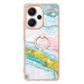 For Xiaomi Redmi Note 13 Pro+ 5G Electroplating Marble IMD TPU Phone Case with Ring Holder(Green 004