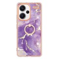 For Xiaomi Redmi Note 13 Pro+ 5G Electroplating Marble IMD TPU Phone Case with Ring Holder(Purple 00