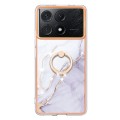 For Xiaomi Poco X6 Pro / Redmi K70E Electroplating Marble IMD TPU Phone Case with Ring Holder(White