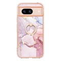 For Google Pixel 8a Electroplating Marble IMD TPU Phone Case with Ring Holder(Rose Gold 005)