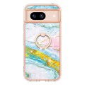 For Google Pixel 8a Electroplating Marble IMD TPU Phone Case with Ring Holder(Green 004)