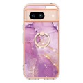 For Google Pixel 8a Electroplating Marble IMD TPU Phone Case with Ring Holder(Purple 001)
