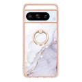 For Google Pixel 8 Pro Electroplating Marble IMD TPU Phone Case with Ring Holder(White 006)