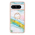 For Google Pixel 8 Pro Electroplating Marble IMD TPU Phone Case with Ring Holder(Green 004)