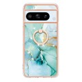 For Google Pixel 8 Pro Electroplating Marble IMD TPU Phone Case with Ring Holder(Green 003)