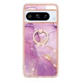 For Google Pixel 8 Pro Electroplating Marble IMD TPU Phone Case with Ring Holder(Purple 001)