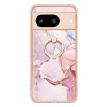For Google Pixel 8 Electroplating Marble IMD TPU Phone Case with Ring Holder(Rose Gold 005)