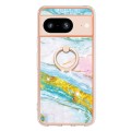 For Google Pixel 8 Electroplating Marble IMD TPU Phone Case with Ring Holder(Green 004)
