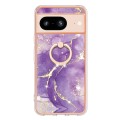 For Google Pixel 8 Electroplating Marble IMD TPU Phone Case with Ring Holder(Purple 002)