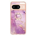 For Google Pixel 8 Electroplating Marble IMD TPU Phone Case with Ring Holder(Purple 001)