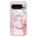 For Google Pixel 9 Electroplating Marble IMD TPU Phone Case with Ring Holder(Rose Gold 005)