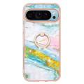 For Google Pixel 9 Electroplating Marble IMD TPU Phone Case with Ring Holder(Green 004)