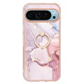 For Google Pixel 9 Pro Electroplating Marble IMD TPU Phone Case with Ring Holder(Rose Gold 005)