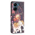 For Xiaomi Redmi 13C Colored Drawing Pattern Leather Phone Case(Flowers Elephant)