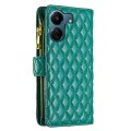 For Xiaomi Redmi 13C Diamond Lattice Zipper Wallet Leather Flip Phone Case(Green)