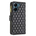 For Xiaomi Redmi 13C Diamond Lattice Zipper Wallet Leather Flip Phone Case(Black)
