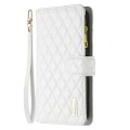 For Xiaomi Poco M6 Pro 4G Diamond Lattice Zipper Wallet Leather Flip Phone Case(White)