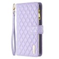 For Xiaomi Poco M6 Pro 4G Diamond Lattice Zipper Wallet Leather Flip Phone Case(Purple)