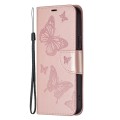 For Xiaomi Redmi 13C Two Butterflies Embossing Leather Phone Case(Rose Gold)