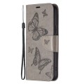 For Xiaomi Redmi Note 13 4G Global Two Butterflies Embossing Leather Phone Case(Grey)