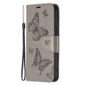 For Xiaomi Poco M6 Pro 4G Two Butterflies Embossing Leather Phone Case(Grey)
