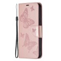 For Xiaomi Poco M6 Pro 4G Two Butterflies Embossing Leather Phone Case(Rose Gold)