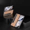 For Samsung Galaxy Z Fold3 5G Carbon Fiber Texture Integrated Protective Phone Case with Holder(Gold
