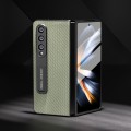 For Samsung Galaxy Z Fold3 5G Carbon Fiber Texture Integrated Protective Phone Case with Holder(Gree