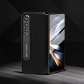 For Samsung Galaxy Z Fold3 5G Carbon Fiber Texture Integrated Protective Phone Case with Holder(Blac