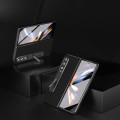 For Samsung Galaxy Z Fold3 5G Carbon Fiber Texture Integrated Protective Phone Case with Holder(Blac