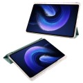 For Xiaomi Pad 6S Pro 3-fold Clear TPU Smart Leather Tablet Case with Pen Slot(Dark Green)