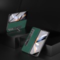For Samsung Galaxy Z Fold4 5G Integrated Cross Texture Genuine Leather Phone Case with Holder(Green)