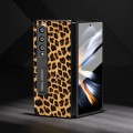 For Samsung Galaxy Z Fold3 5G Integrated Black Edge Leopard Phone Case with Holder(Champagne Gold)