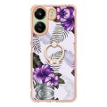 For Xiaomi Redmi 13C 4G Electroplating IMD TPU Phone Case with Ring(Purple Flower)