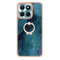 For Honor X6a Electroplating Marble Dual-side IMD Phone Case with Ring(Green 017)