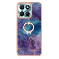 For Honor X6a Electroplating Marble Dual-side IMD Phone Case with Ring(Purple 016)