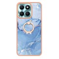 For Honor X6a Electroplating Marble Dual-side IMD Phone Case with Ring(Blue 018)