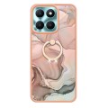 For Honor X6a Electroplating Marble Dual-side IMD Phone Case with Ring(Rose Gold 015)