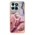 For Honor X6a Electroplating Marble Dual-side IMD Phone Case with Ring(Rose Red 014)