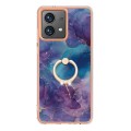 For Motorola Moto G84 Electroplating Marble Dual-side IMD Phone Case with Ring(Purple 016)