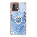 For Motorola Moto G84 Electroplating Marble Dual-side IMD Phone Case with Ring(Blue 018)